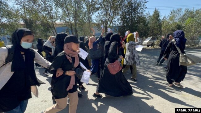 Women protest against a recent attack in Kabul.