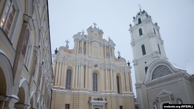 An image of several large buildings in Vilnius, Lithuania