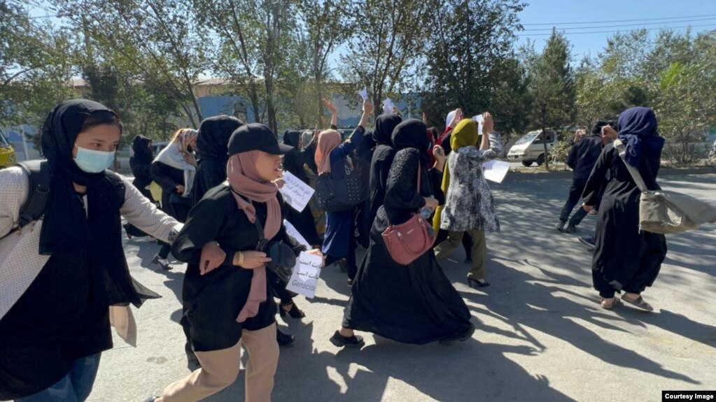 Women protesting in the Afghan capital, Kabul, in early October.