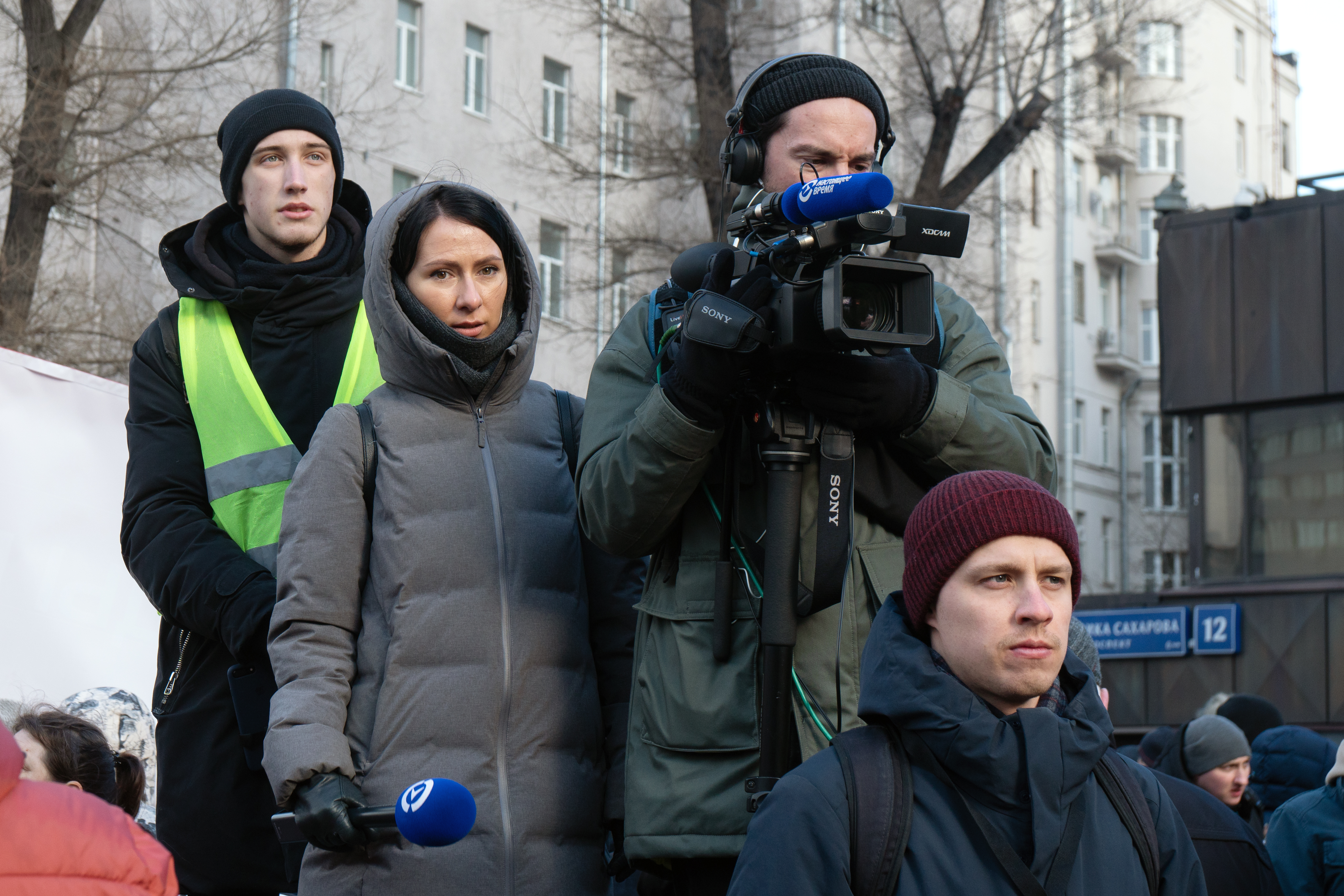Journalists of the Russian TV Current Time channel working on Boris Nemtsov's memory march.