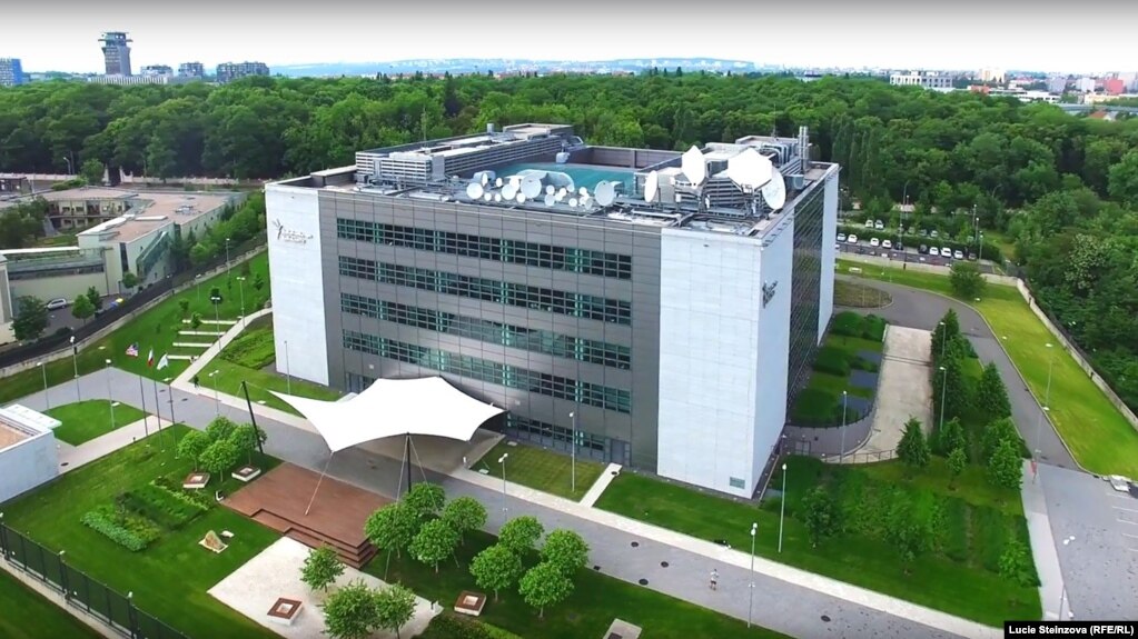 Aerial photo of RFE/RL's headquarters building in Prague, Czech Republic (June 19, 2017).