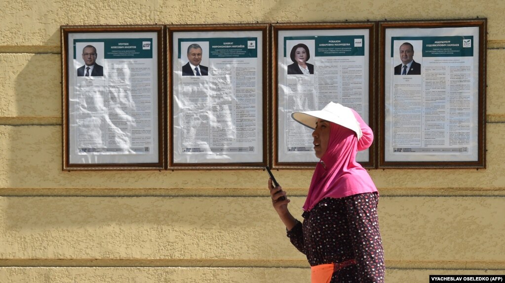 Campaign posters of Uzbekistan's president and presidential candidate, Shavkat Mirziyoyev, and other candidates decorate the Uzbek capital of Tashkent on July 7, 2023. Vyachselav Oseledko (AFP).