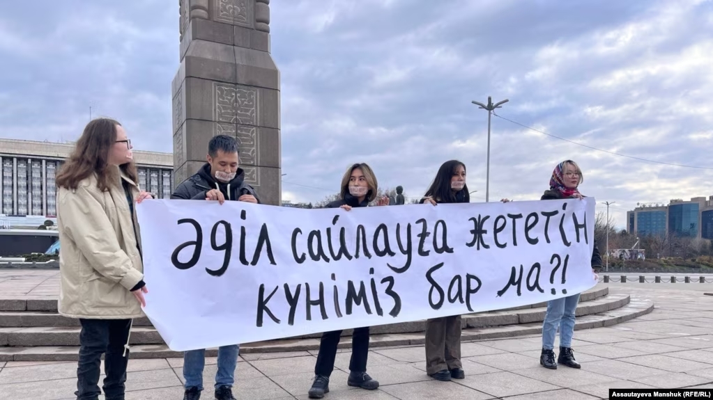 Activists of the Oyan, Qazaqstan! At a rally on Republic Square in Almaty, Kazakhstan, on Nov. 20, 2022.