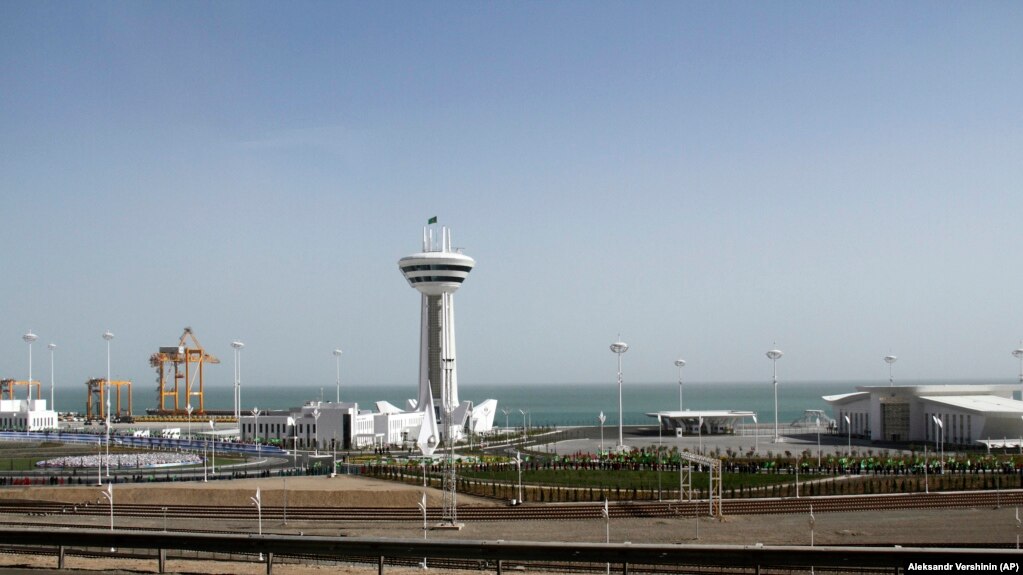 A view of the new port on the shores of the Caspian Sea near Turkmenbashi, Turkmenistan. (AP).