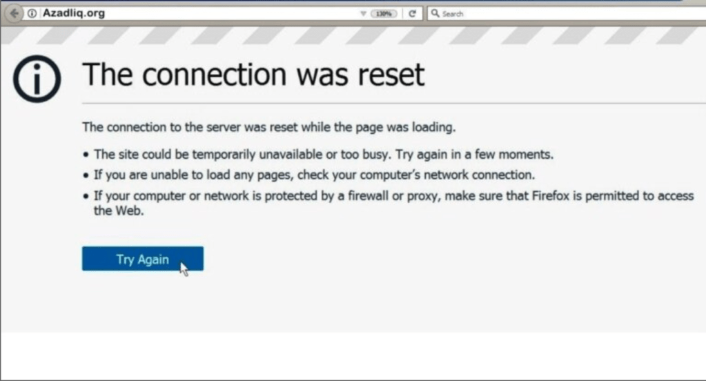 Screenshot of the blocking of Azadliq's website.